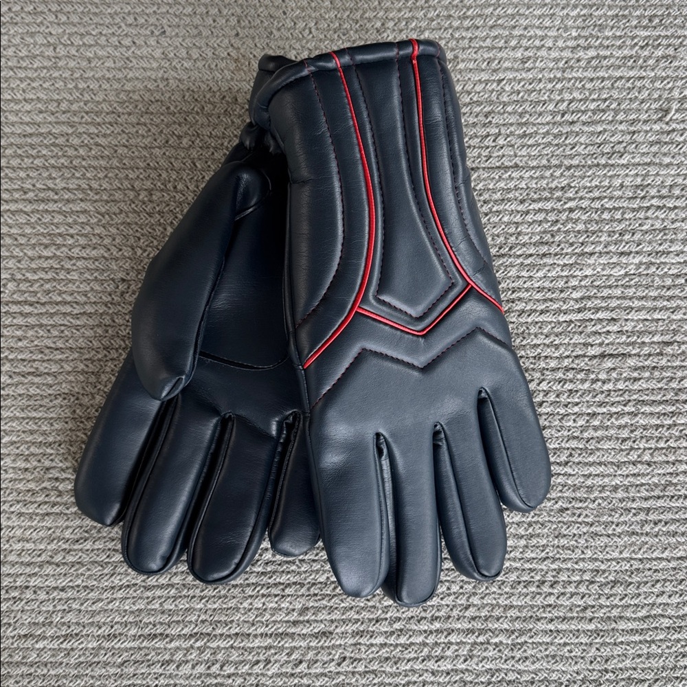 Vintage 70s Navy Blue and Red Vinyl Men’s Gloves Foam and Knit Lining Sz Large